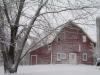 red barn in winter
